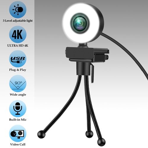 补光灯美颜500万高清4k2k视频摄像头usb直播电脑网络摄像头webcam